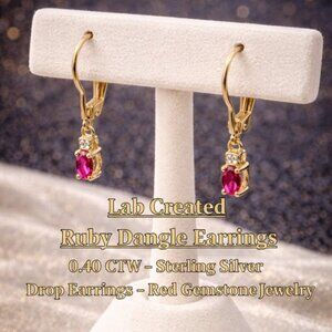 Lab Created Ruby Dangle Earrings – 0.40 CTW – Sterling Silver – Drop Earrings